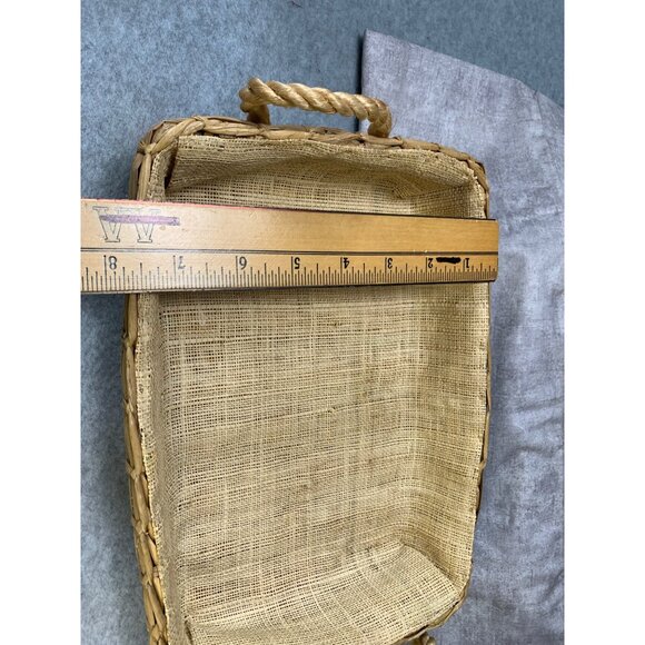 Vintage Handwoven Rattan Storage Basket With Floral Embellishments Handles 11x7 - Picture 8 of 11